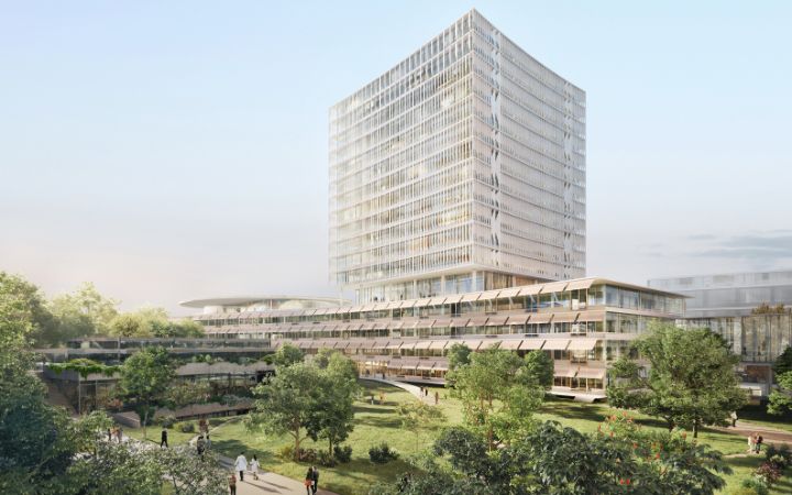 Visualisierung des geplanten Neubaus Klinikum 3, Blick vom Spitalgarten
