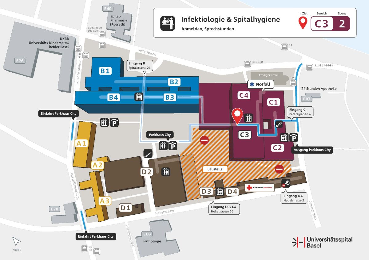 Map of the Infectiology and Hospital Hygiene department at the USB