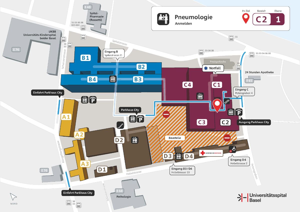 Map of the Pneumology department at the USB