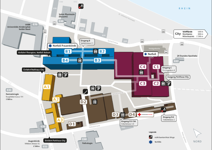 Der Lageplan des Universitätsspitals Basel