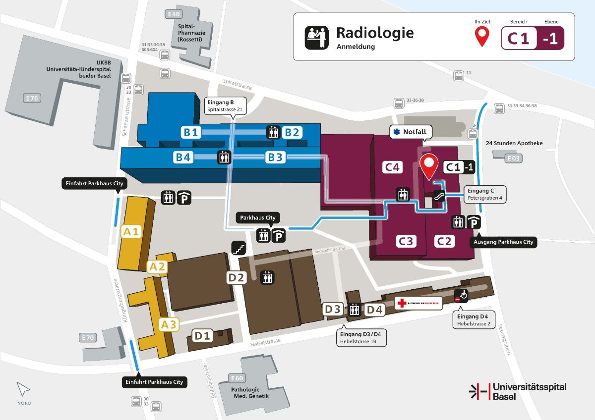 Lageplan der Radiologie am Universitätsspital Basel