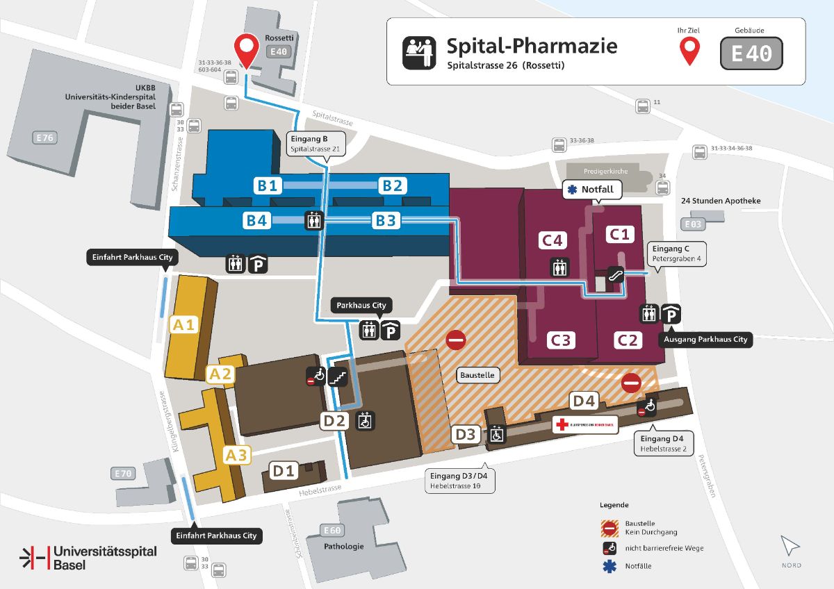 Lageplan der Spital-Pharmazie am USB