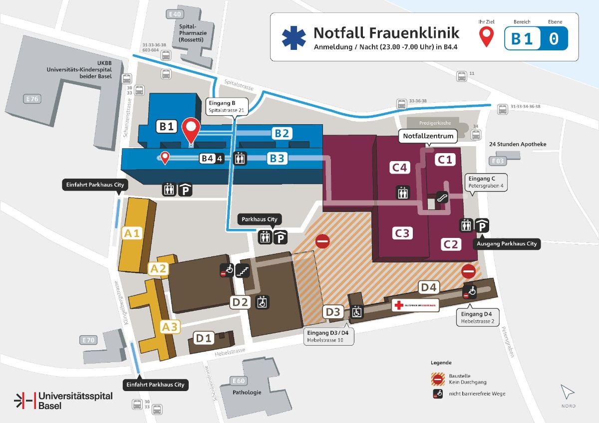 Situationsplan des Notfalls der Frauenklinik