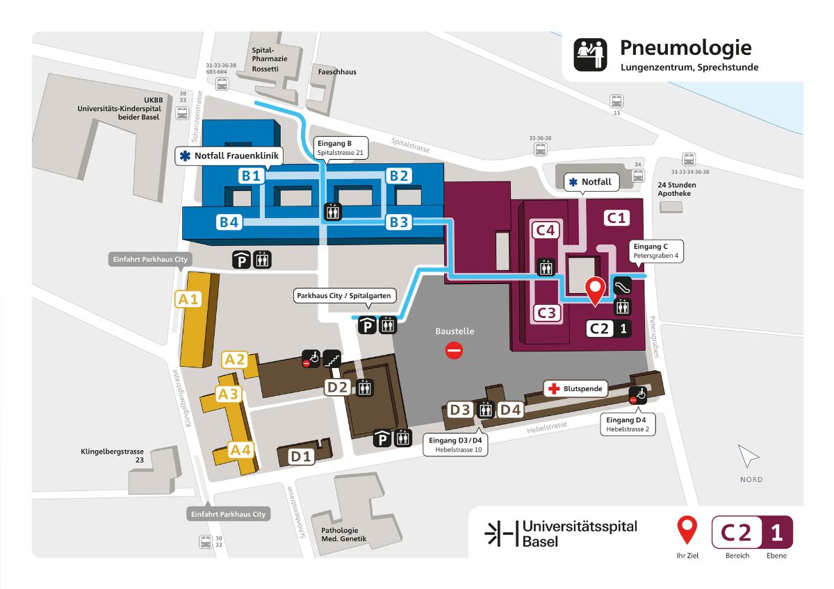 Lageplan des Lungenzentrums am USB