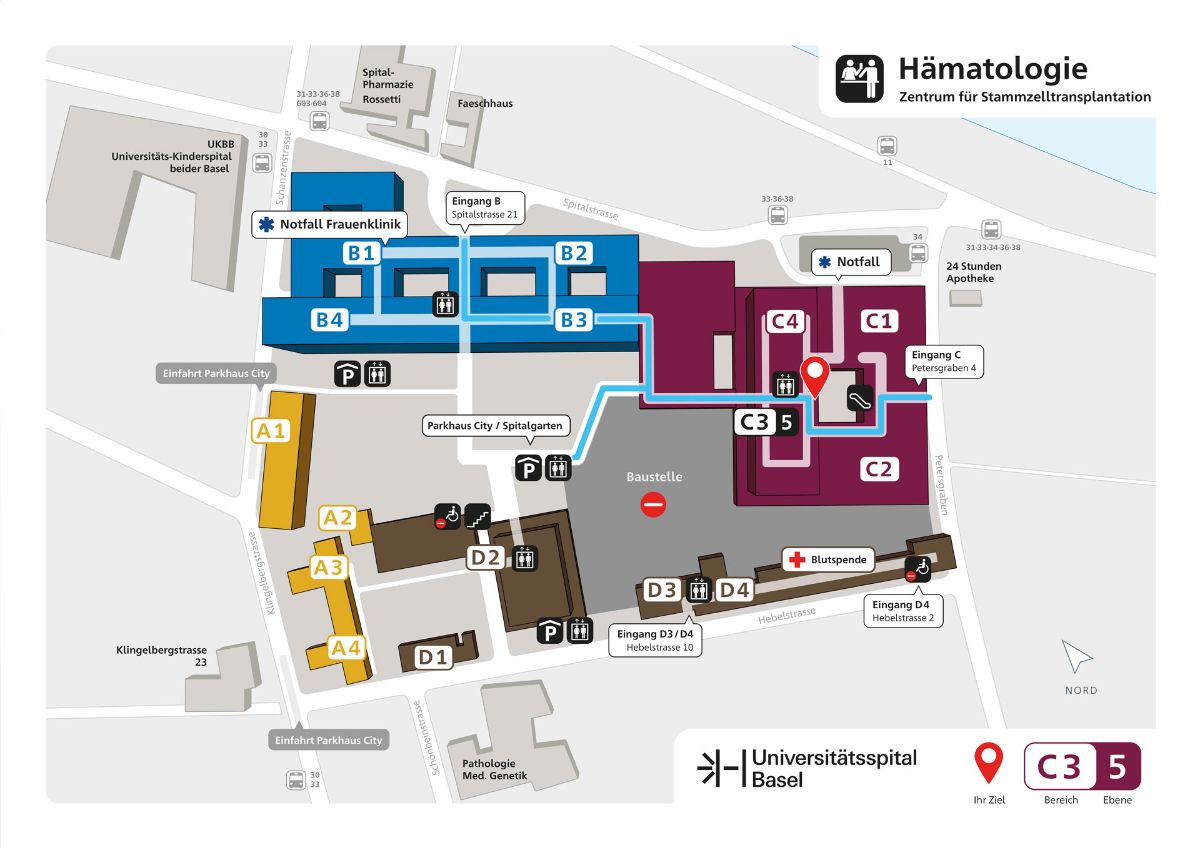 Lageplan der Hämatologie am Universitätsspital Basel
