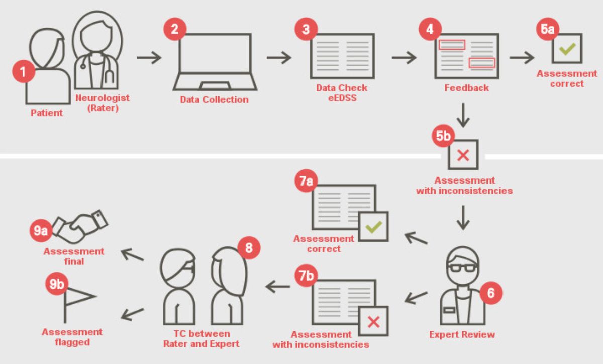 The chart show how the Neurostatus-EDSS app works.