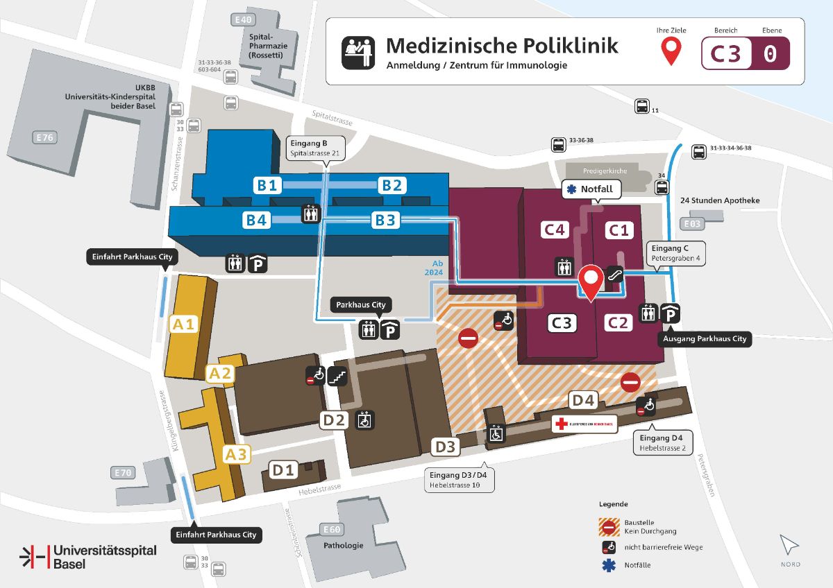 Lageplan der Immunologie am Universitätsspital Basel