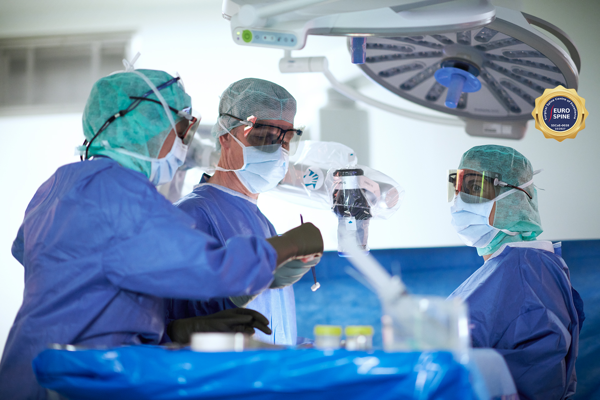 Prof. Stefan Schären and other surgeons during a procedure in the operating room