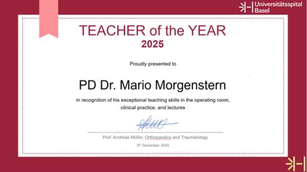 Die Ausbildung unserer jungen Ärztinnen und Ärzte in Weiterbildung ist ein zentraler Pfeiler unseres klinischen Alltags. Um dieses Engagement sichtbar zu würdigen, wurde in diesem Jahr erstmals der Best Teacher Award für herausragende Ausbildung verliehen
