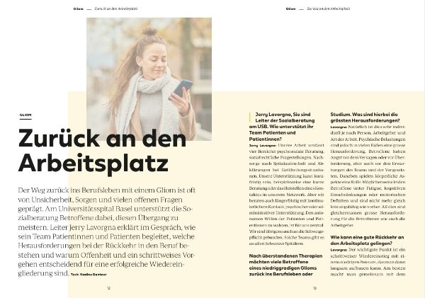 Der Weg zurück ins Berufsleben mit einem Gliom ist oft von Unsicherheit, Sorgen und vielen offenen Fragen geprägt. Am Universitätsspital Basel unterstützt die Sozialberatung Betroffene dabei, diesen Übergang zu meistern.