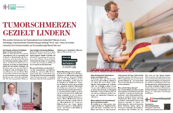Wie werden Schmerzen bei Tumorpatient:innen behandelt? Warum ist eine frühzeitige, interdisziplinäre Schmerztherapie wichtig? PD Dr. med. Tobias Schneider, Leitender Arzt Schmerzmedizin am Universitätsspital Basel, klärt auf.