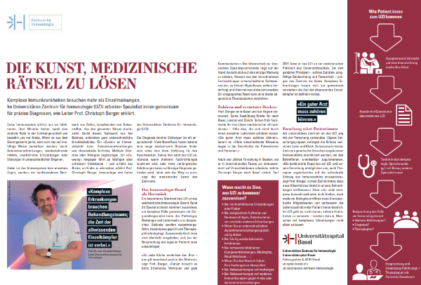 Komplexe Immunkrankheiten brauchen mehr als Einzelmeinungen.  Im Universitären Zentrum für Immunologie (UZI) arbeiten Spezialist:innen gemeinsam für präzise Diagnosen, wie Leiter Prof. Christoph Berger erklärt.